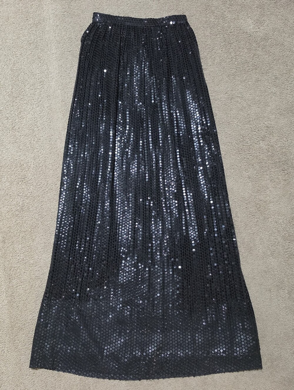 Vintage Oscar De La Renta Black Sequin Formal Sheer Maxi Skirt